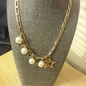 Gold Star and Pearl Style Necklace with Paper Clip Chain